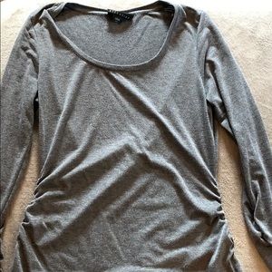 Gray long sleeve tee with side ruching